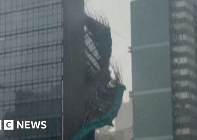 Watch: Scaffolding ripped from Hong Kong building as Typhoon Noul makes landfall