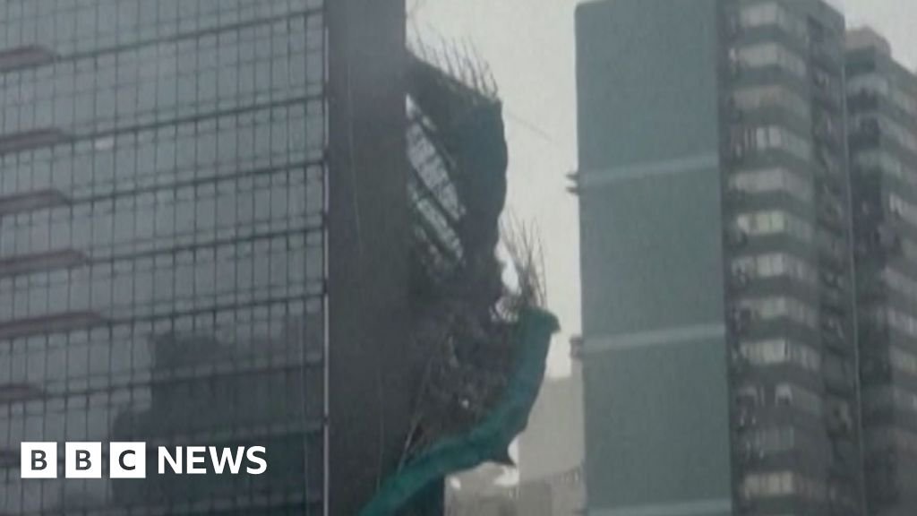 Watch: Scaffolding ripped from Hong Kong building as Typhoon Noul makes landfall