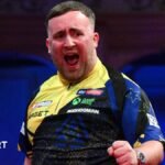 World Matchplay: Luke Littler throws nine-darter in thrilling win over Nathan Aspinall at Winter Gardens in Blackpool