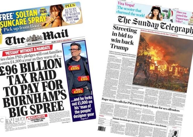 UK papers: 'Burnham's big spree' and Streeting 'bid to win back Trump'