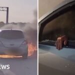 Watch Texas police officer pull man from burning car