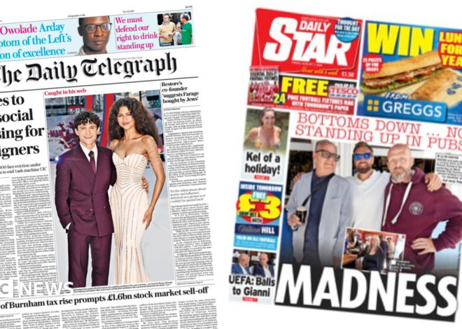 UK papers:  'Tories to end social housing for foreigners' and 'Bottoms down'