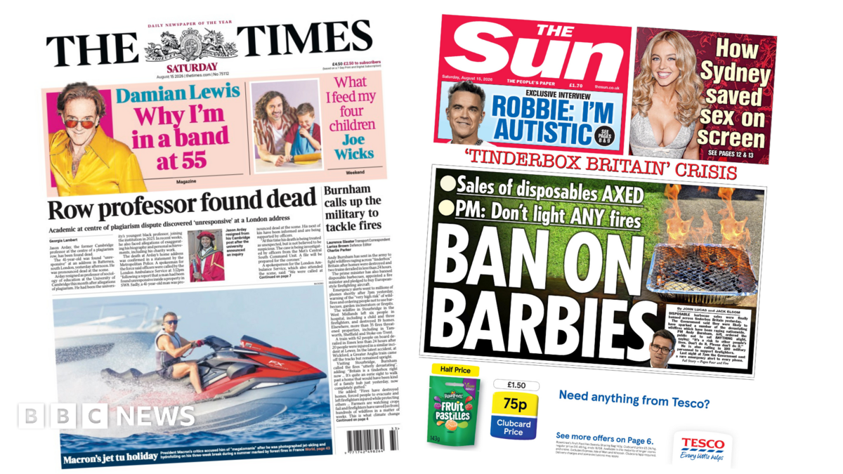 Newspaper headlines: ‘Row professor found dead’ and ‘barbie ban’