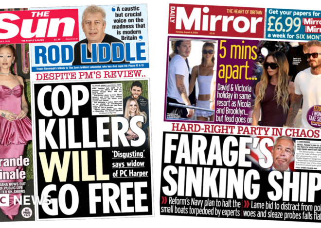 Newspaper headlines: ‘Cop killers will go free’ and ‘Farage’s sinking ship’