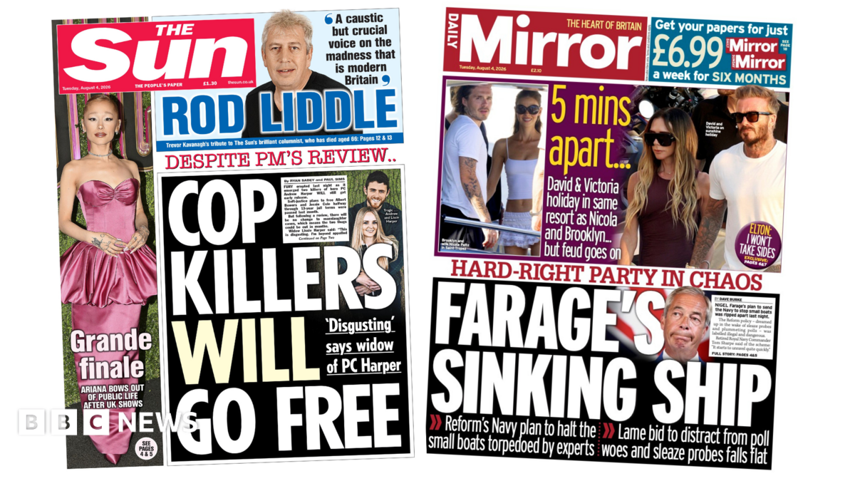 Newspaper headlines: ‘Cop killers will go free’ and ‘Farage’s sinking ship’