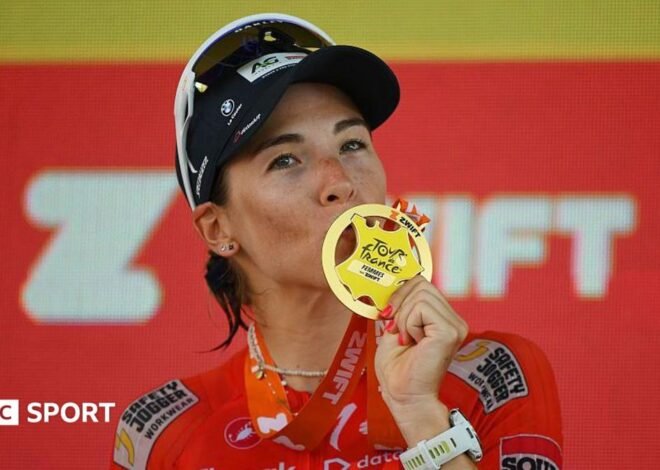 Tour de France Femmes: Kimberley Le Court wins stage six as Marlen Reusser retains yellow jersey