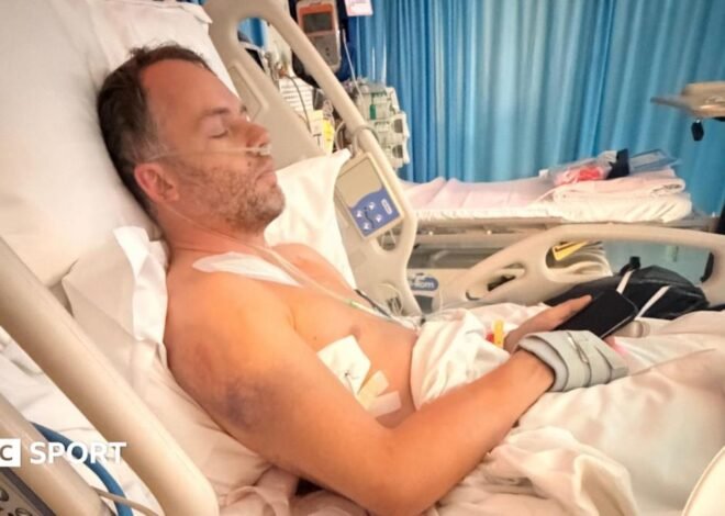 Ollie Millroy thanks Loek Hartog for saving him from his burning car