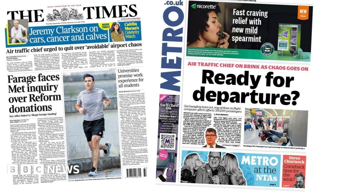 'Farage faces Met inquiry' and 'Ready for departure?'