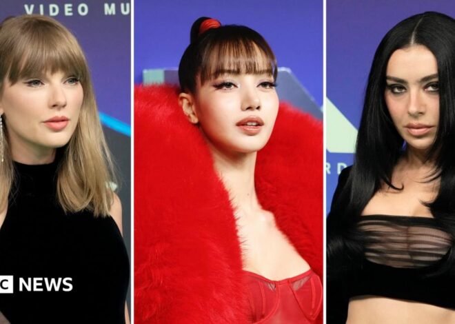 Taylor Swift and Charli XCX among stars to light up VMAs red carpet