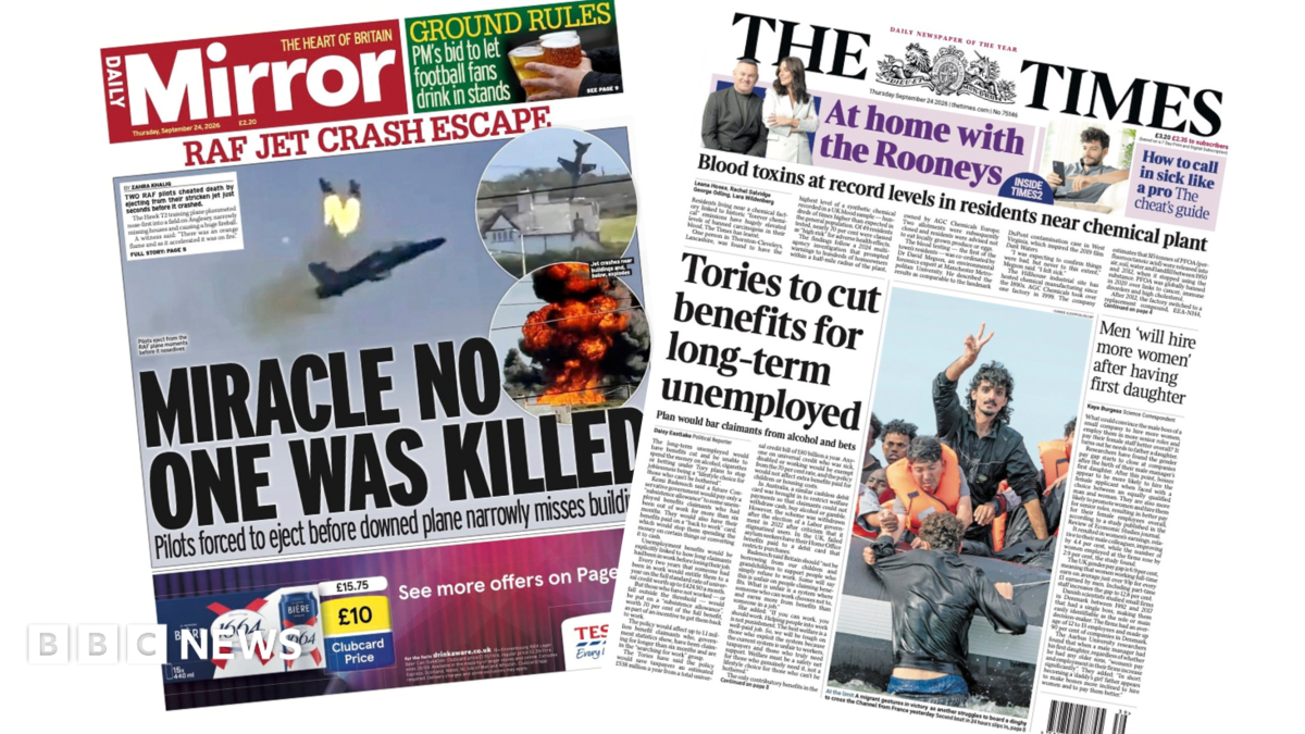 The Papers: 'RAF jet crash escape' and 'Tories to cut benefits'