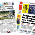 Newspaper headlines: ‘Iran link to RAF bomb plot’ and ‘Tax rise talks at No 10’