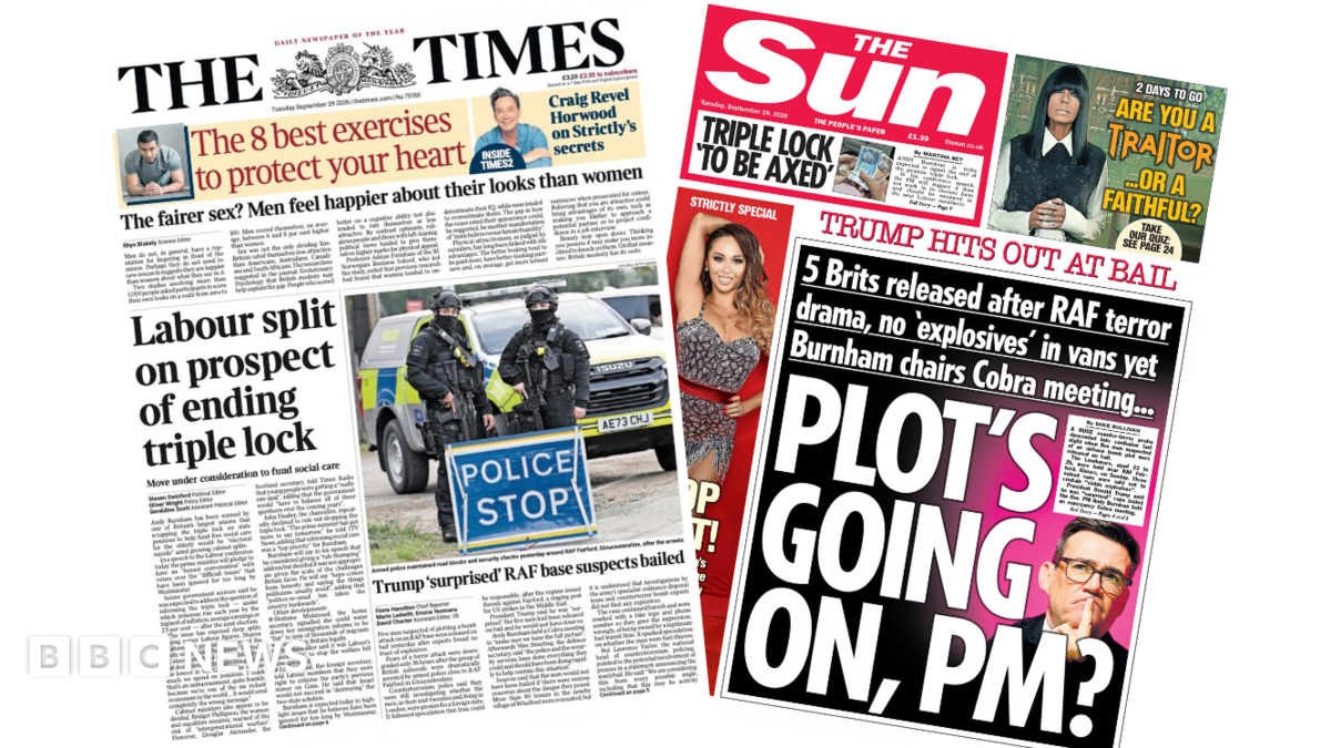Newspaper headlines: ‘Labour split on triple lock’ and ‘Plot’s going on, PM?’