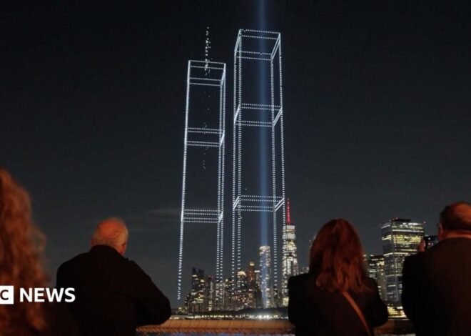 Drone display recreates the Twin Towers over New York City