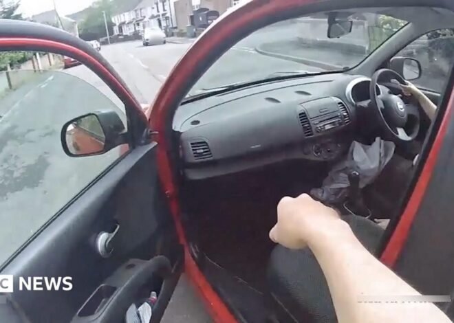 Woman gives police officer a lift in Nissan Micra while chasing man