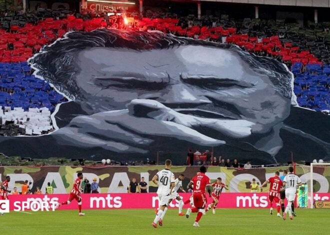 Ratko Mladic: Red Star fans display tifo of war criminal